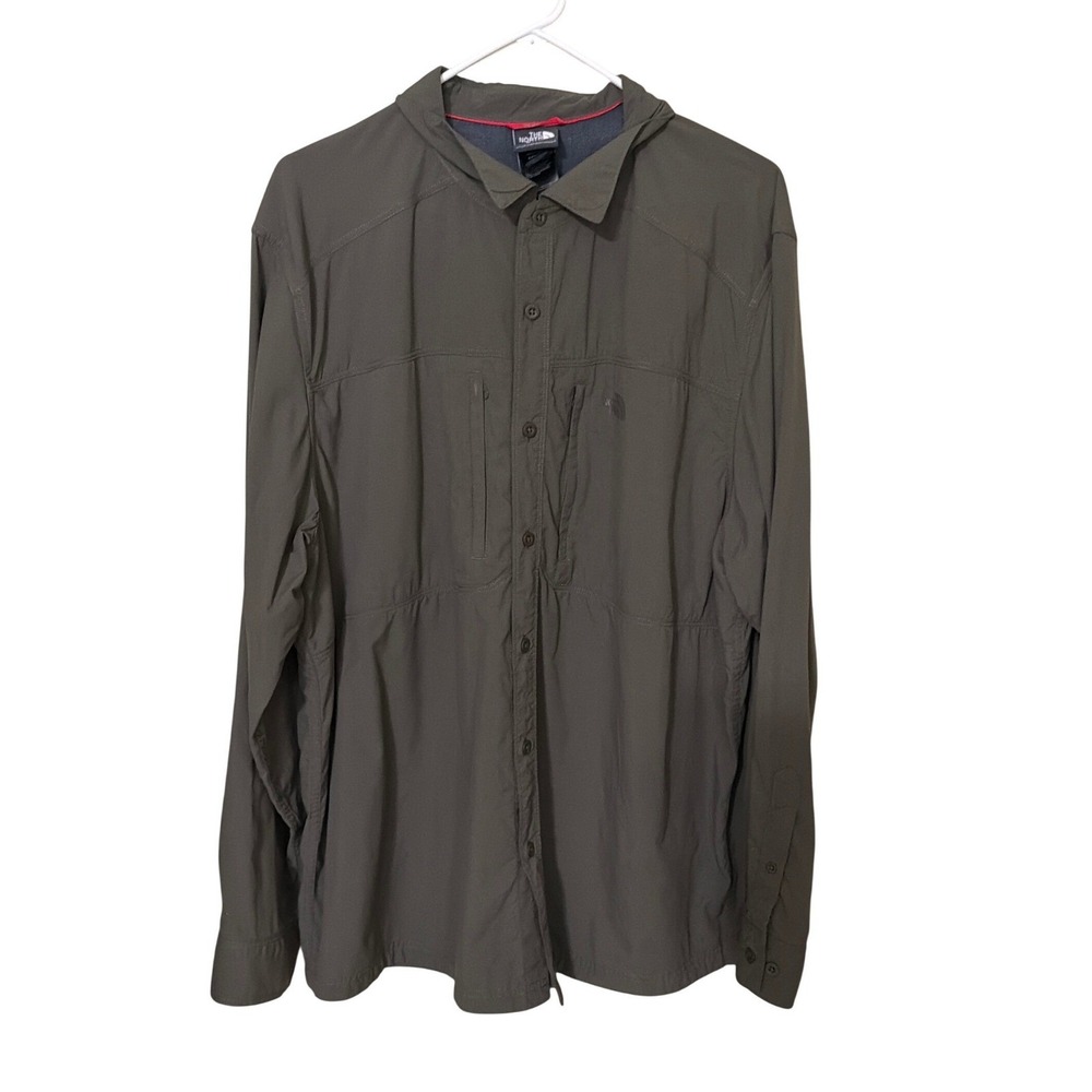 The‎ North Face Mens XXL Olive Green Long Sleeve Hiking Button Down Shirt  Nylon
